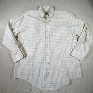 Viyella Men's XL Cream Plaid Long Sleeve Button Front Cotton Dress Shirt
